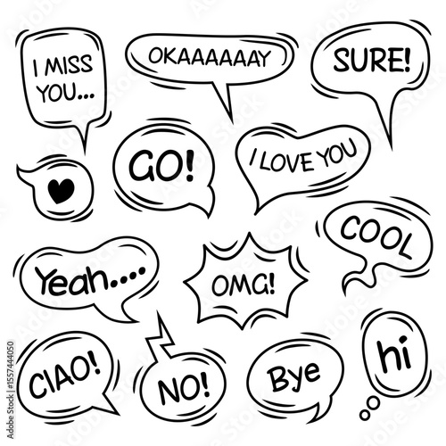 hand drawn speech bubbles with expressions