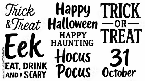 Halloween Typography Bundle - Trick or Treat, Boo, Sale, Spooky, Scary - Black and White Quotes Clipart