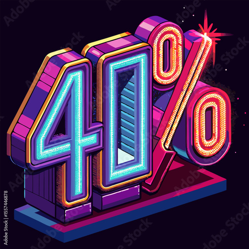 Vibrant 40% Discount Sign   Neon Style Sale Illustration