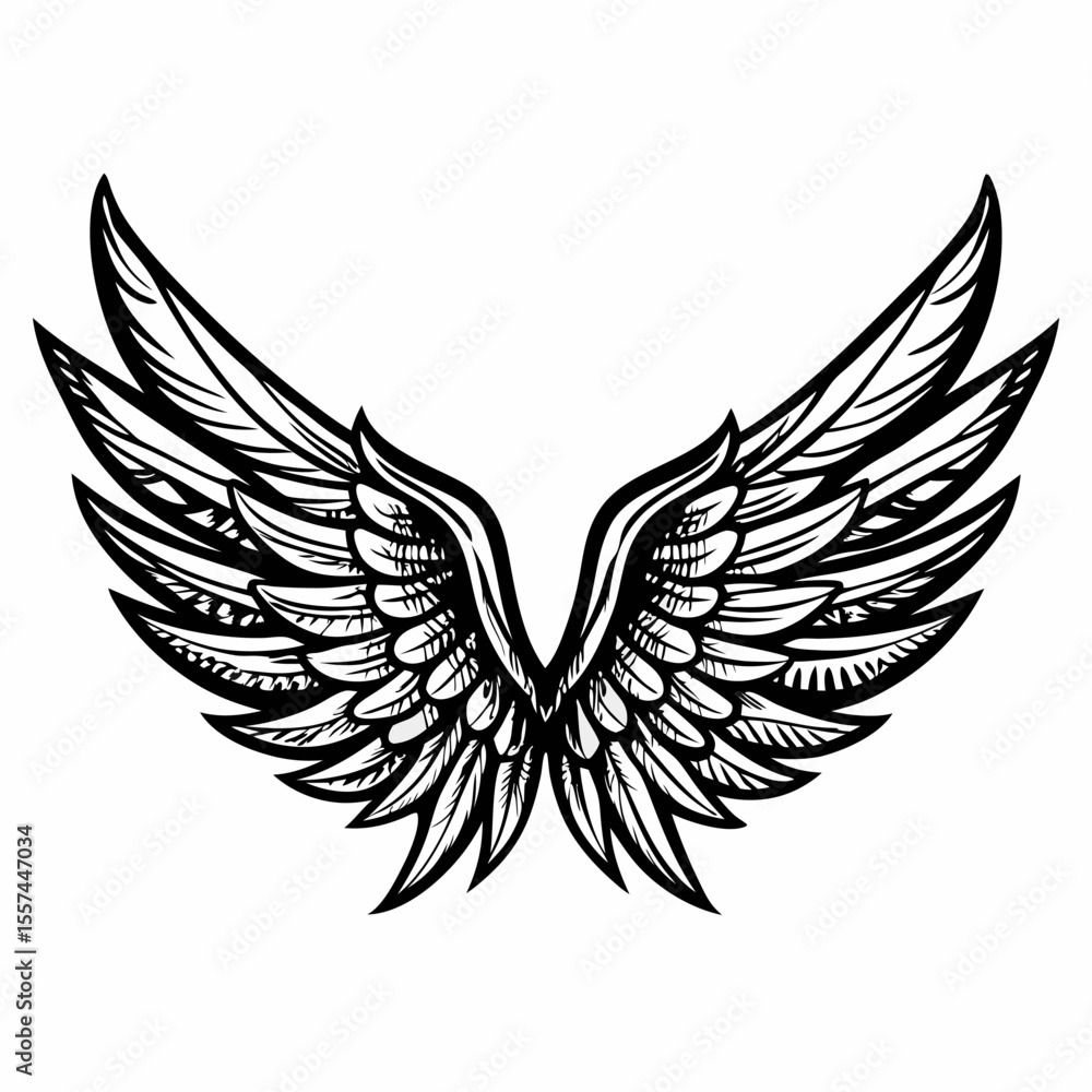 Obraz premium Detailed Black and White Sketch of Intricate Angel Wings for Tattoo Design