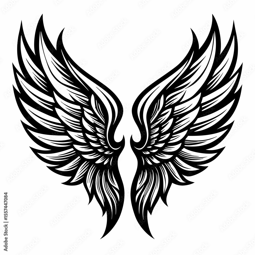 Fototapeta premium Intricate Black and White Angel Wings Design for Tattoo and Art Inspiration