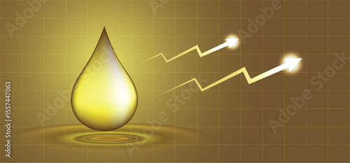 oil drop falling down glowing graph up vector poster