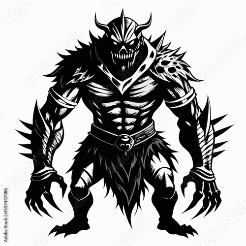 Mythical Armored Monster Illustration with Horns and Claws