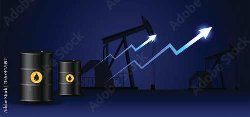 Crude oil prices glowing graph up vector poster