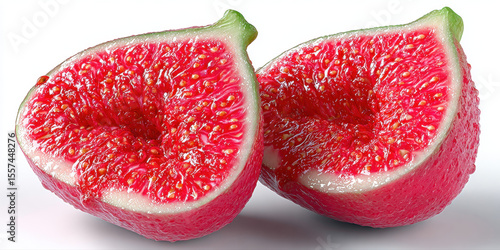 3D Fruit, Sliced fig with vibrant red flesh isolated on white background
