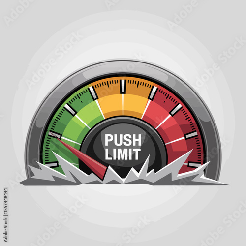 Push limit gauge indicating a critical threshold with a red needle pointing towards the maximum capacity suggesting overextension or breaking point