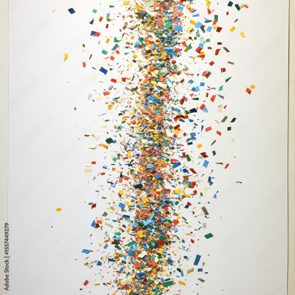 Fototapeta premium Colorful confetti explosion on a white background.