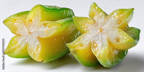 3D Fruit, Sliced starfruit in cross-section isolated on white background.