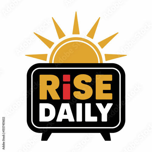 The rise daily logo features a stylized sun rising over a television screen displaying the words rise daily in bold lettering
