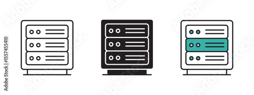 server rack icon set in outline , flat style , data and server linear icon set. data center , vector illustration