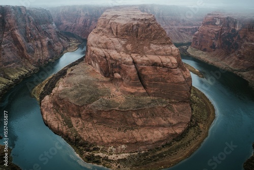 Aerial View of Horseshoe Bend on a Cloudy Day