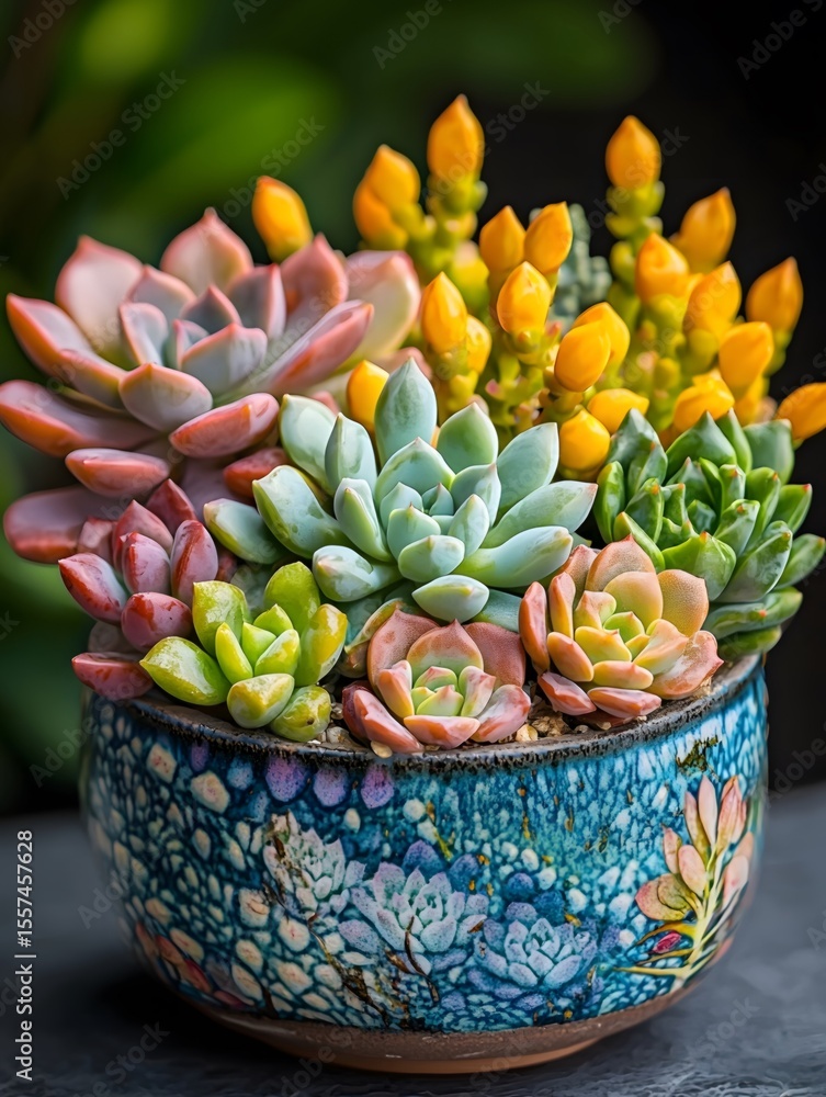 Fototapeta premium A variety of succulent plants combined together, showcasing rich colors and exuding vitality and liveliness