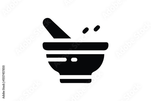 Black mortar and pestle suggests ingredient crushing and herbal medicine preparation with transparent background