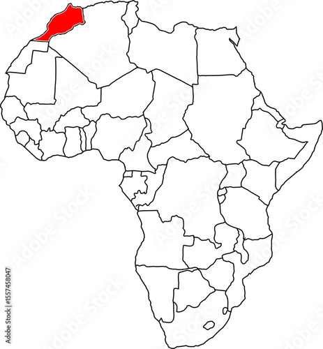 Morocco map, map of Africa highlighting the country of Morocco