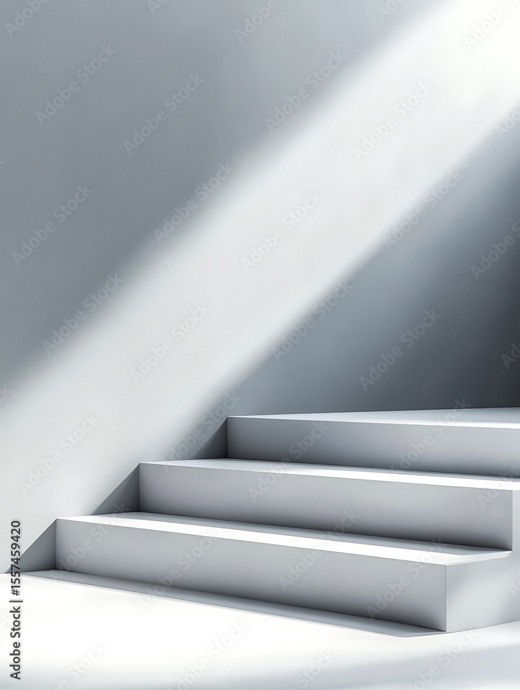 Obraz premium Modern Minimalist White Steps Product Display Platform with Sunlight