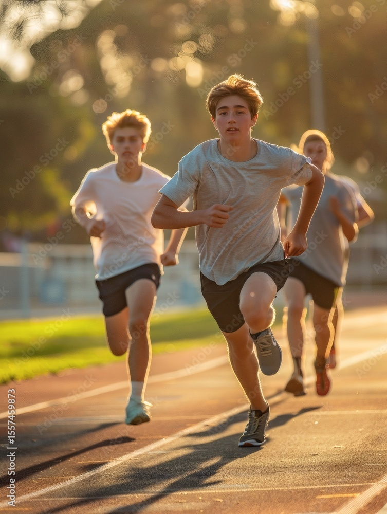 Obraz premium On the playground, athletes are sprinting fiercely on the track