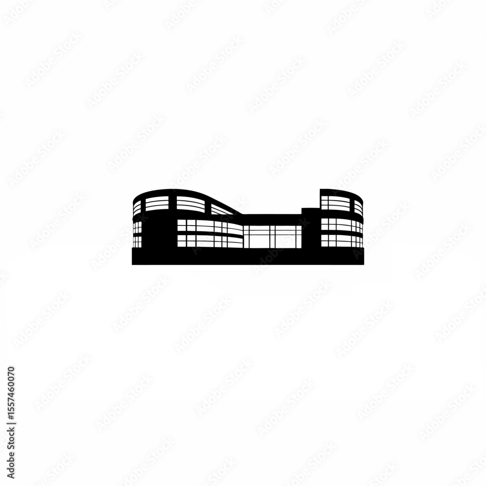 A vector of a modern shopping mall with curved architecture on white background A vector of a modern shopping mall with curved architecture on white background