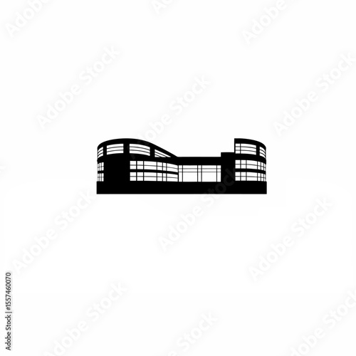 A vector of a modern shopping mall with curved architecture on white background