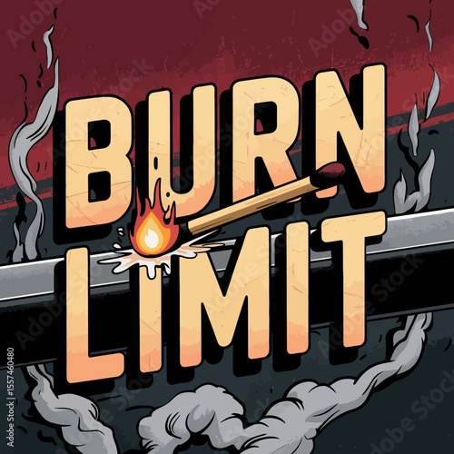 Burn limit concept art with a lit match igniting a metal bar and smoke rising representing a critical point or threshold