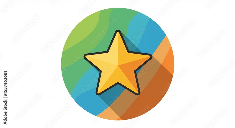 Yellow Star Icon on Colorful Circular Background Yellow Star Icon on Colorful Circular Background