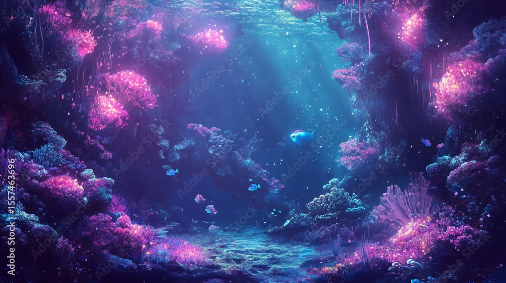 Fototapeta premium Enchanting Underwater Coral Reef Scene With Fish