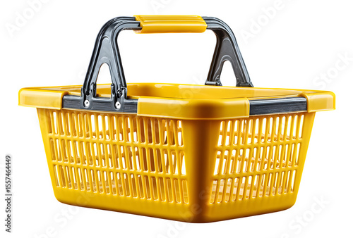 Yellow Plastic Shopping Basket 3d rendered isolated on transparent background