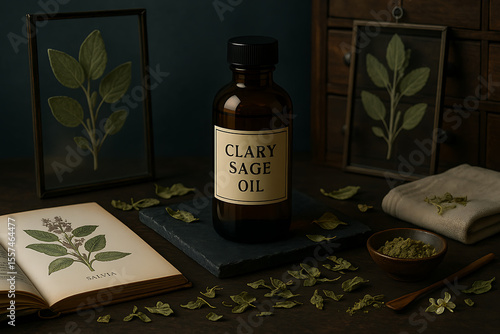 Clary Sage Essential Oil with Herbarium Display