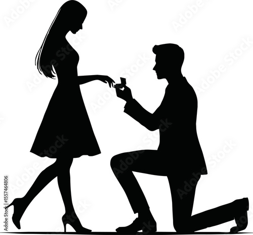 Silhouette of man proposing to woman vector on white background