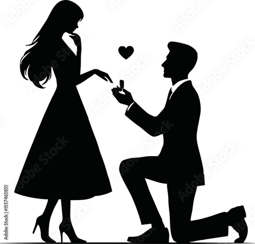 Silhouette of man proposing to woman vector on white background