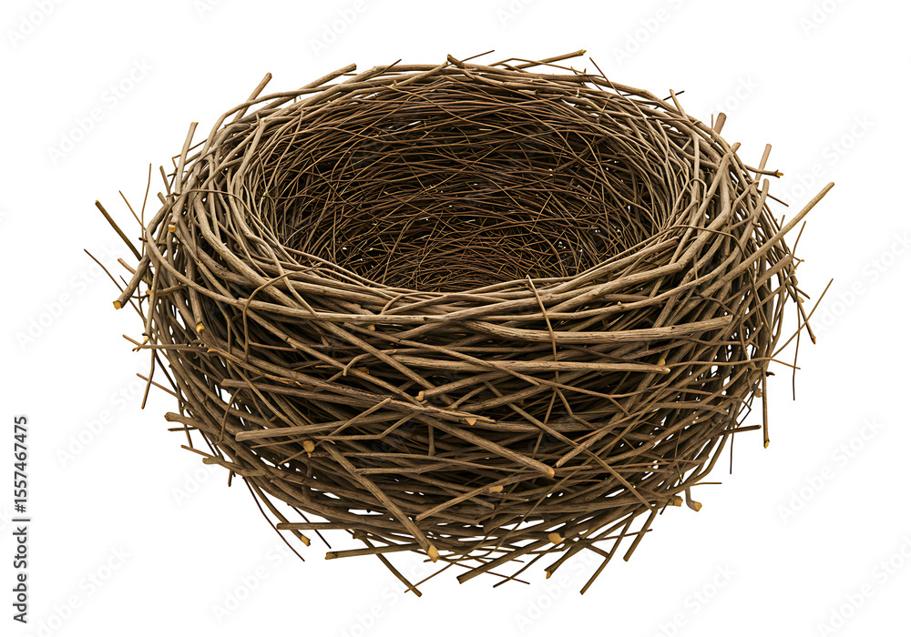 Obraz premium Natural bird nest made of twigs and branches isolated on transparent background