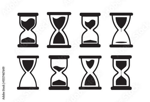 Set of Hourglass Icons in Black Silhouette Style. Victor illustration eps 10