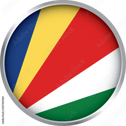Free Download round icon of seychelles national flag with colorful diagonal stripes and metallic border – island nation symbol

 - GFXLoad