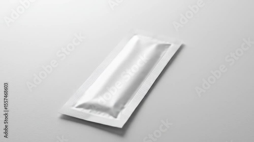 White sealed sachet lies diagonally