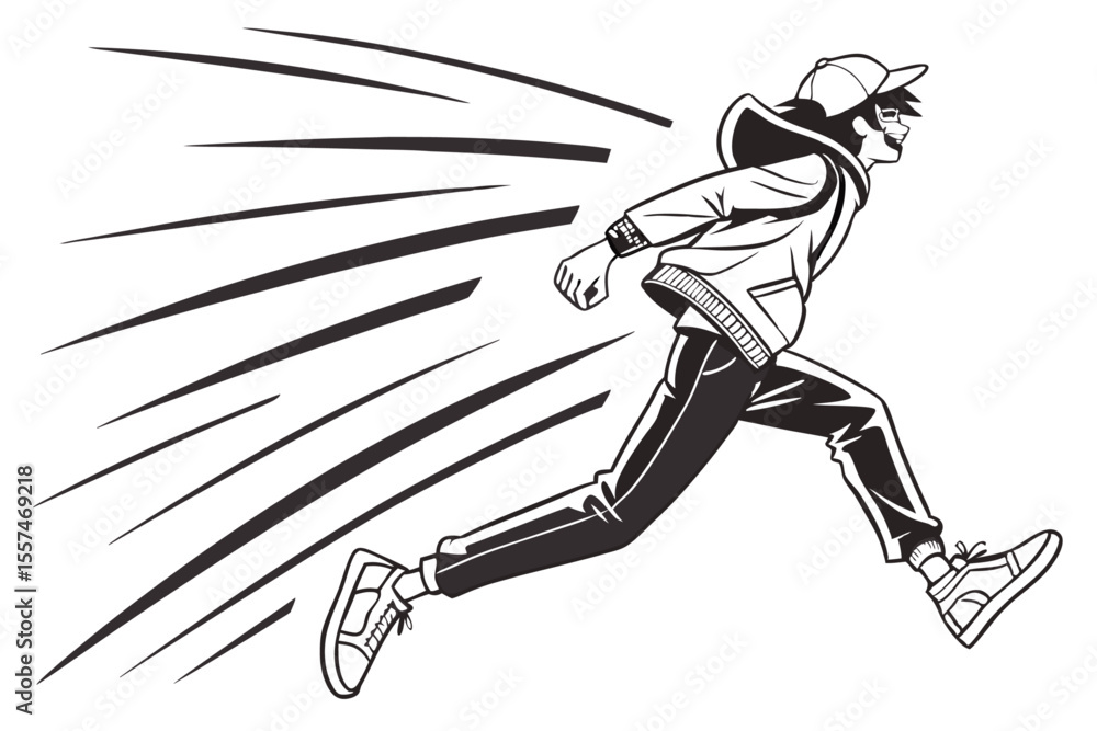 Naklejka premium Dynamic Anime Character Jumping in Vector Style with Black Lines and Vibrant Colors