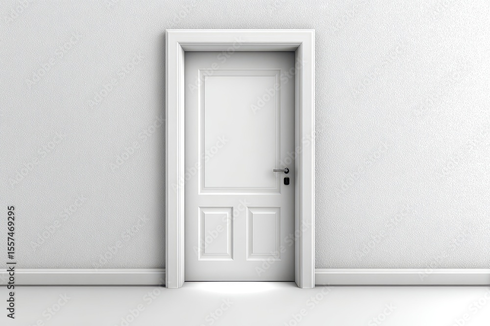 White Door in Minimalist Interior with Textured White Wall White Door in Minimalist Interior with Textured White Wall