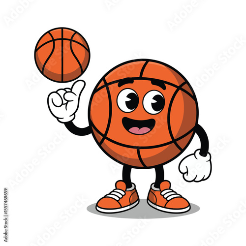 Cartoon basketball character mascot holding a ball ready to play the sport of basketball