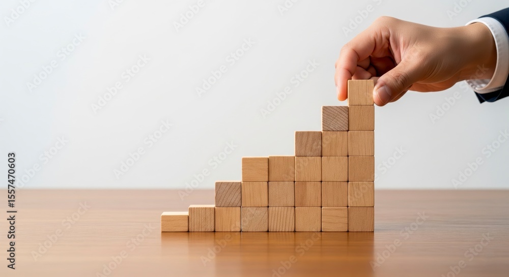 Hand Stacking Wooden Blocks in Pyramid Structure Hand Stacking Wooden Blocks in Pyramid Structure