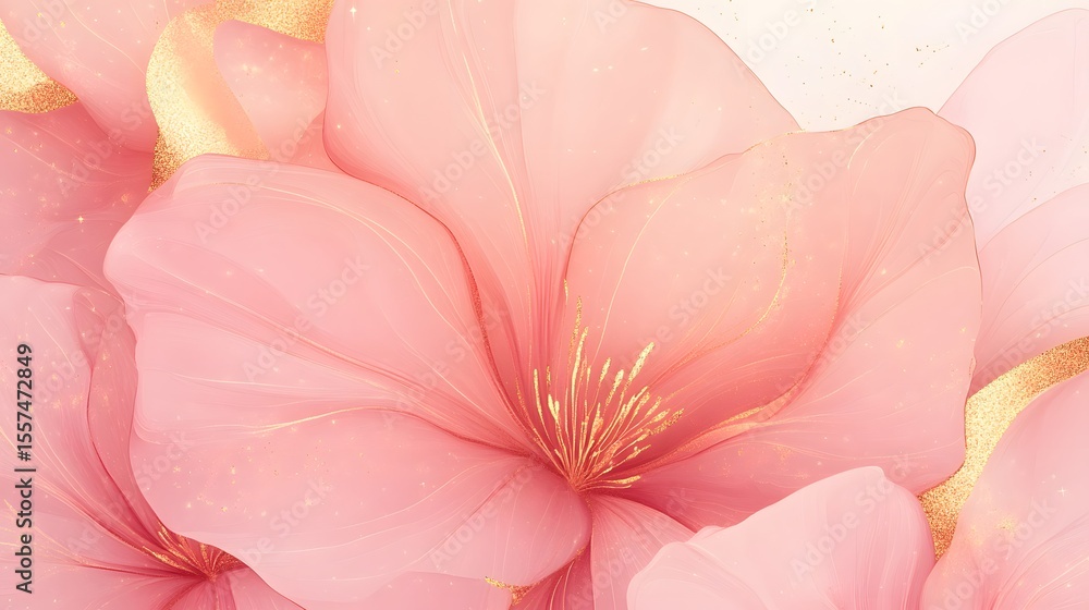 Fototapeta premium Abstract Pink Gold Flowers AI Art: Elegant Floral Background