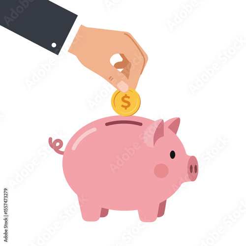 A colorful piggy bank with a coin dropping in