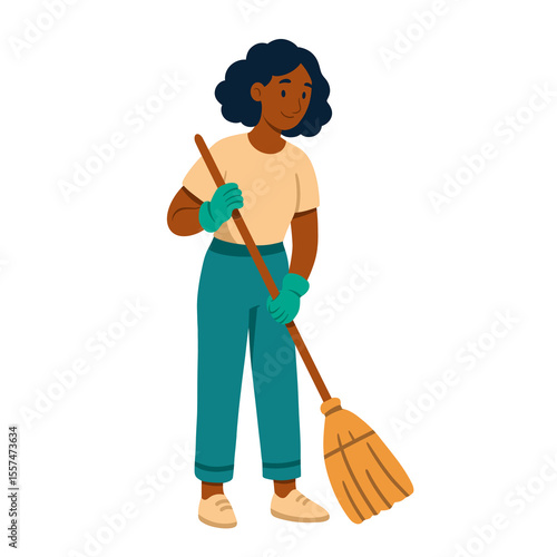 Woman Sweeping The Floor