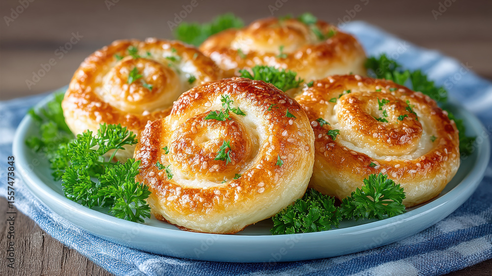 Bakery pastries, Delicious puff pastry pinwheels filled with cheese, beautifully presented in 4K HD resolution. Bakery pastries, Delicious puff pastry pinwheels filled with cheese, beautifully presented in 4K HD resolution.
