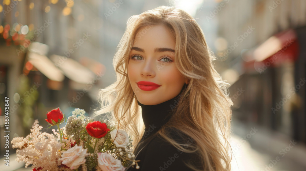 Fototapeta premium Romantic image of beautiful woman with flowers