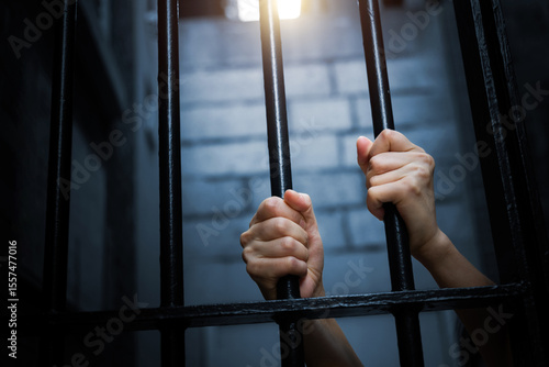 Konstfotografi Women's hands holding prison railings