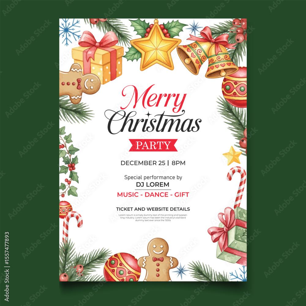Fototapeta premium watercolor vector merry christmas party poster template