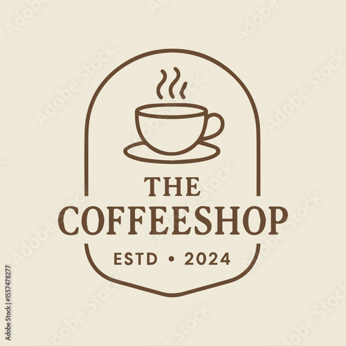 Elegant Coffee Shop Logo Design with Steaming Cup and Established Year 2024