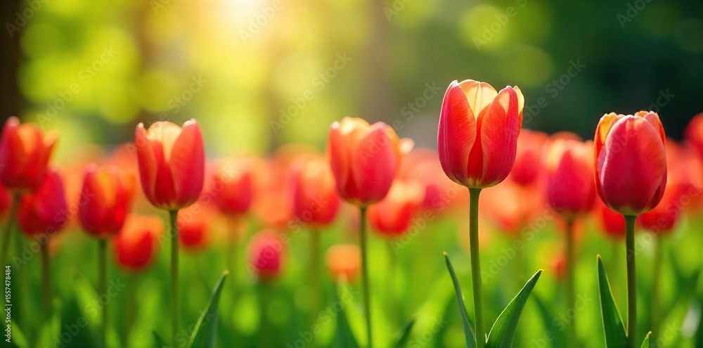Spring Tulips in Bloom Vibrant Close-up of Blossoms in a Sunlit Meadow Spring Tulips in Bloom Vibrant Close-up of Blossoms in a Sunlit Meadow