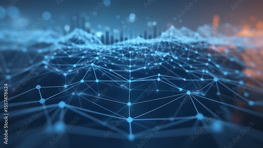 Obraz premium Glowing blue network connections forming abstract digital landscape background bokeh