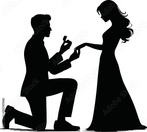Silhouette of man proposing to woman vector on white background