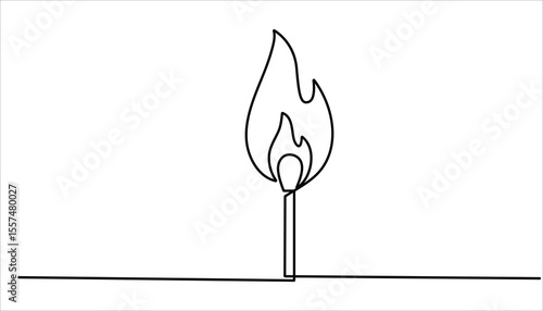 Burning one line continuous hand drawn doodle icon, Burning matches in one continuous line drawing of illustration, simple burning match stick line art vector illustration.



