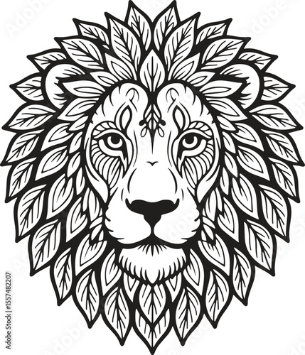 Ornate lion head vector illustration for coloring page